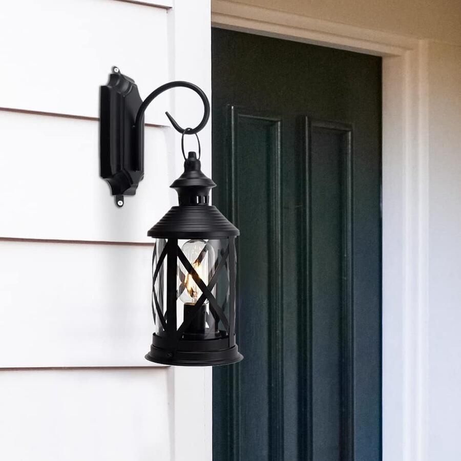 Senza Marchio Batterij aangedreven metalen tafellamp 26 cm hoge draadloze hangende lampen vintage bedlampen met Edison lamp voor patio tuin bruiloft feesten binnen buiten (zwart)