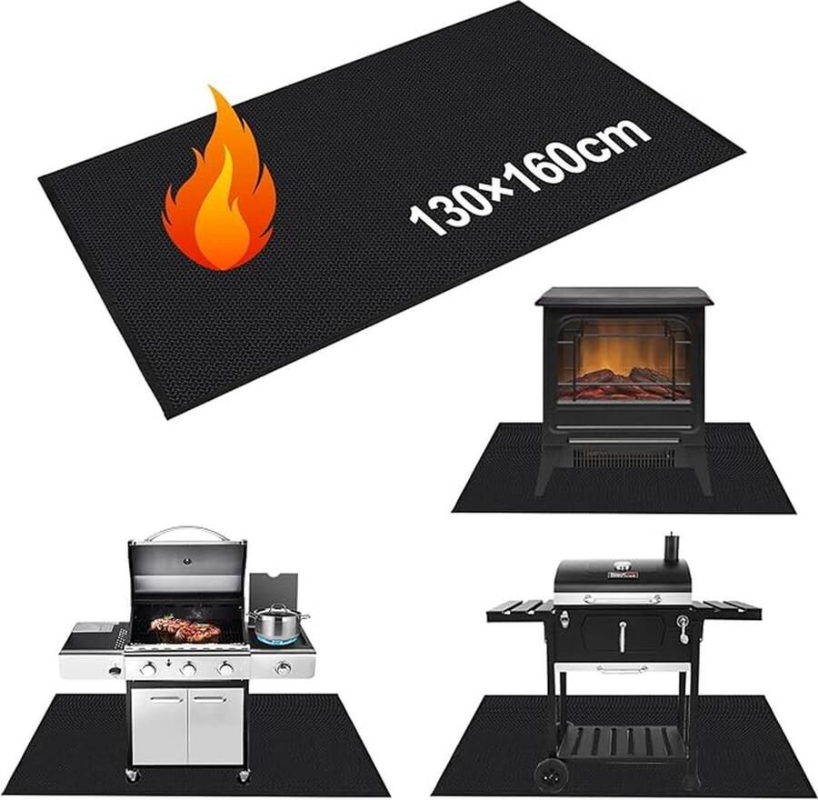 BBQ-vloerbeschermingsmat gasbarbecue mat vlamvertragende onderlaag herbruikbaar niet-klevend materiaal valbestendig gemakkelijk schoon te maken en waterdicht 130 x 160 cm