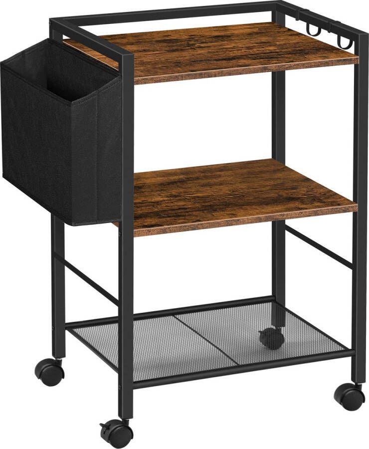 Be-Inspired Printertafel – Printer Tafel – Printerkast – Printer Kast Op Wieltjes – Printermeubel – Printer Meubel – Printertafeltje – Bijzettafeltje Printer Verstelbare Schappen Met Ophanghaakjes Met Ophangzak Houtlook