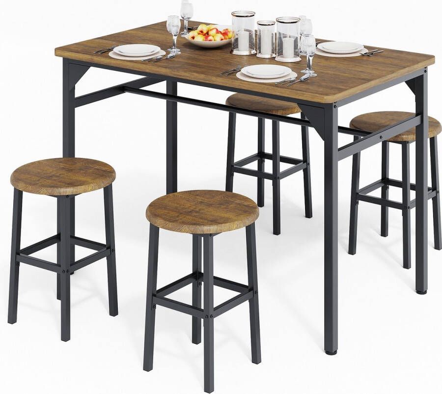 Bealife TB61 Eetkamerset van 4- Moderne 4 Persoons Eetkamer Stoelen Set 4 Stoelen Eetgroep Keuken Stoelen voor Kleine Ruimten Eettafelstoel voor Ontbijt Hoek Restaurant Bar Woonkamer -110x65x76cm -Donkerbruin - Foto 2