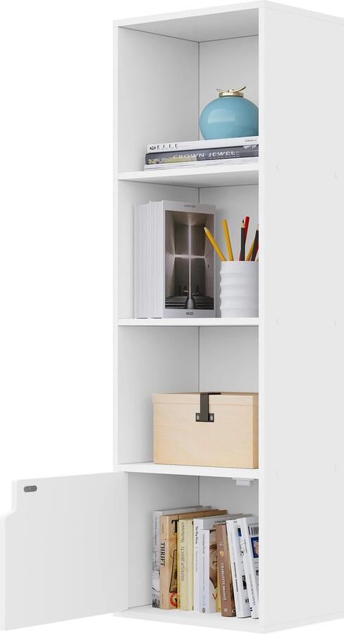 Bealive Boeken kast Woonkamer meubel Wit Hout Compact 4 laags Staand Waterafstotend Kras bestendig 34 x 106 x 24 cm