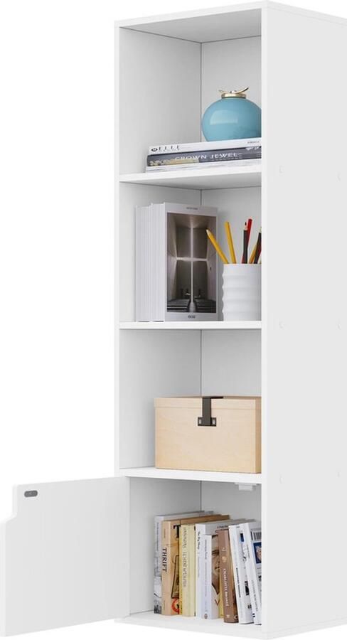 Bealive Boeken kast Woonkamer meubel Wit Hout Compact 4 laags Staand Waterafstotend Kras bestendig 34 x 106 x 24 cm