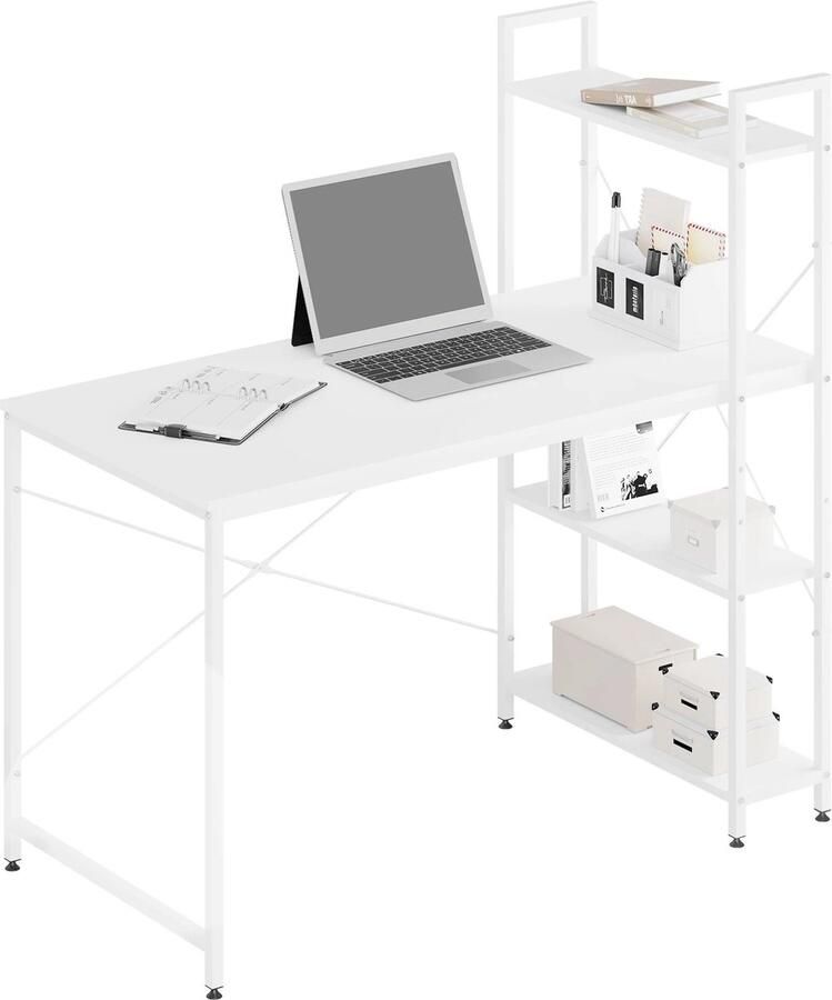 Bealive Bureau 2 in 1 Planken kast Werk station Hout Staal Wit Anti-kras Slijtvastheid Inclusief opslag ruimte 15 6 kg 120 x 64 x 120 cm