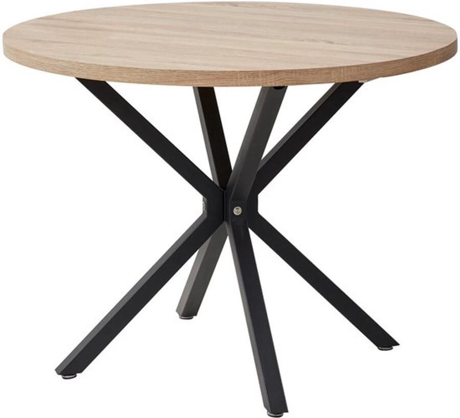 Bealive Eettafel Industriele stijl Rond Eikenhout Metaal Diameter: 100 cm Hoogte: 76 cm Geschikt voor 4 stoelen Voor woonkamer Kantoor Restaurant Hotel etc