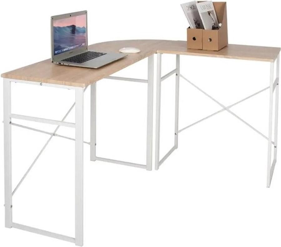Bealive Hoek bureau L vorm bureau 2 delig Kantoor meubilair 83x40cm & 63x40cm & Hoogte 72 5 cm Metalen frame met houten blad Voor gamen studeren of kantoor gebruik
