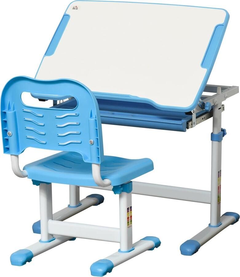 Bealive Kinder tafel Set Hobby bureau Inclusief stoel Kunststof Blauw en wit Hoogte verstelbaar Gemakkelijk schoon te maken Aanbevolen leeftijd: 6 jaar en ouder Tafel: 66 x 47 x 52-77 cm Stoel: 36 x 34 x 60-73 cm