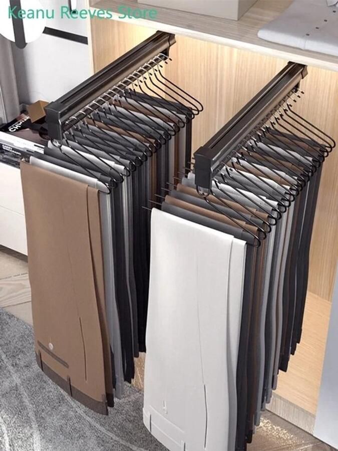 Bealive Wardrobe organizer Kleding rek Clothing Rail Kast onderdeel Voor broeken Uitschuifbaar Metaal Zwart