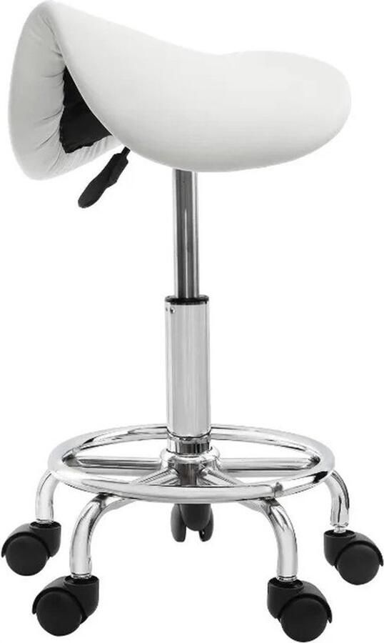 Bealive Zadel Kruk Wit Verstelbare kruk Hydraulische salon kruk Ergonomische Zadelkruk op wielen Kapperskruk
