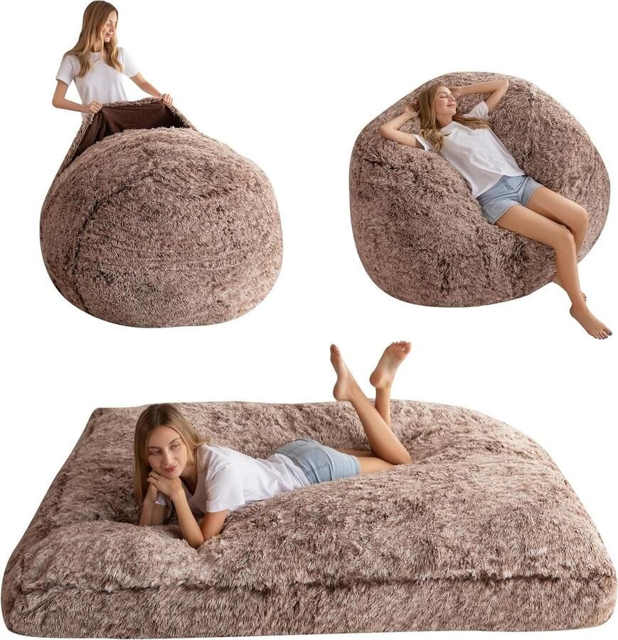 Zitzakbed om te zetten van zitzak naar bed voor volwassenen paren gasten (bruin 150 x 200 cm)