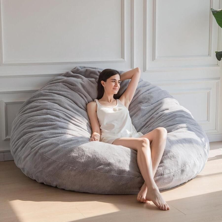 Zitzakbed Converteerbaar van zitzak tot bed Grote bank met pluche hoes en pluizige vulling inbegrepen voor volwassenen gast (grijs 150 x 150 cm)