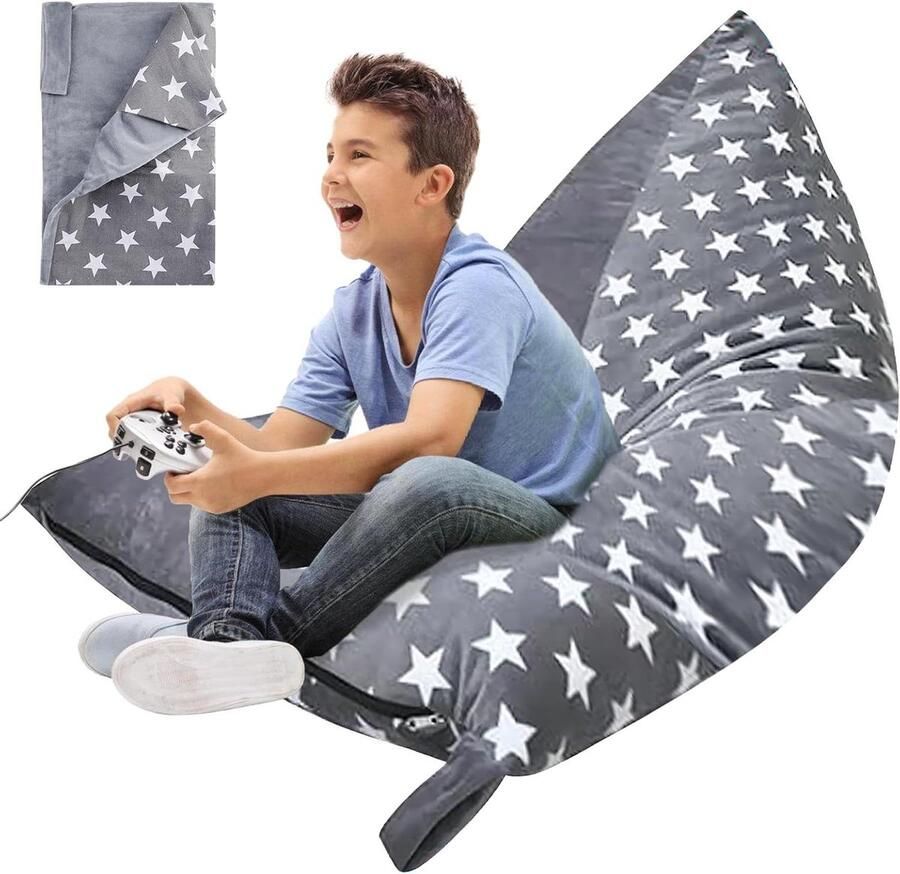 Bean Bag Chair Cover for Stuffed Animals Kids Storage Solution (Star)