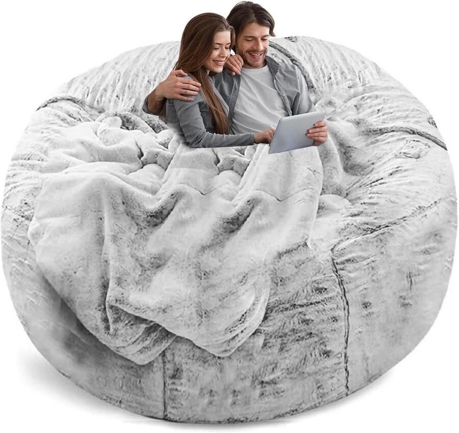 Bean Bag Chair Cover Oversized Round Soft Fluffy PV Velvet Washable Lazy Sofa Bean Bag Bed Cover for Adults Living Room Bedroom Furniture Outdoor Cover (Cover Only No Filler)