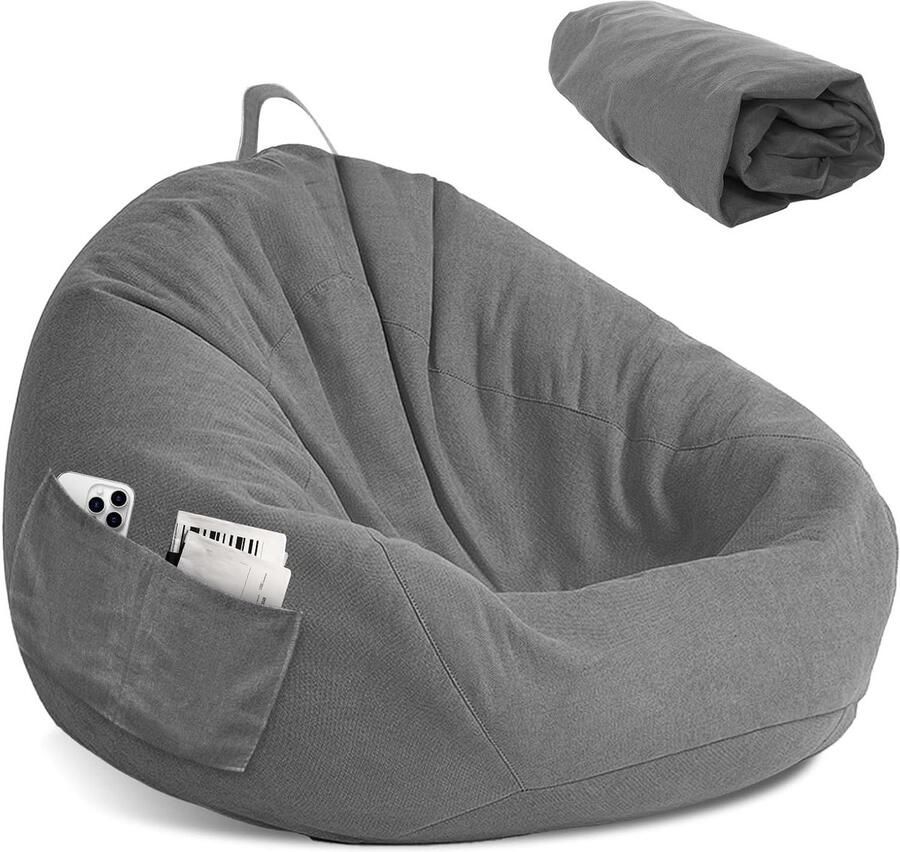 Bean Bag Chair Cover Without Filling for Kids Indoor Relaxation Bedroom-80x90cm Grey