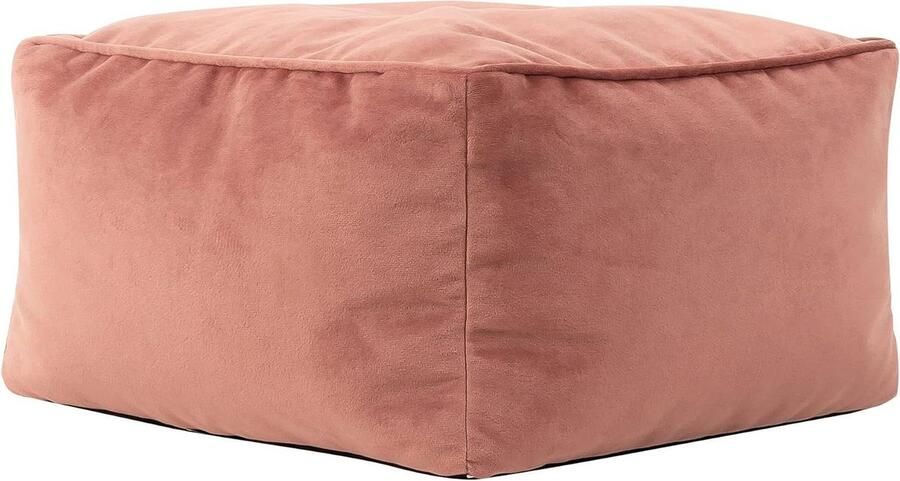 Bean Bag Hocker Pink Velvet Fabric Footstool with Filling Included for Bedroom and Living Room