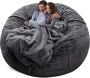 Bean Bag Stoelhoes (Alleen hoes geen vulling) Grote ronde zachte pluizige wasbare bean bag lounger sofa dekbedovertrek voor volwassenen woonkamer slaapkamer meubelhoes - Thumbnail 1