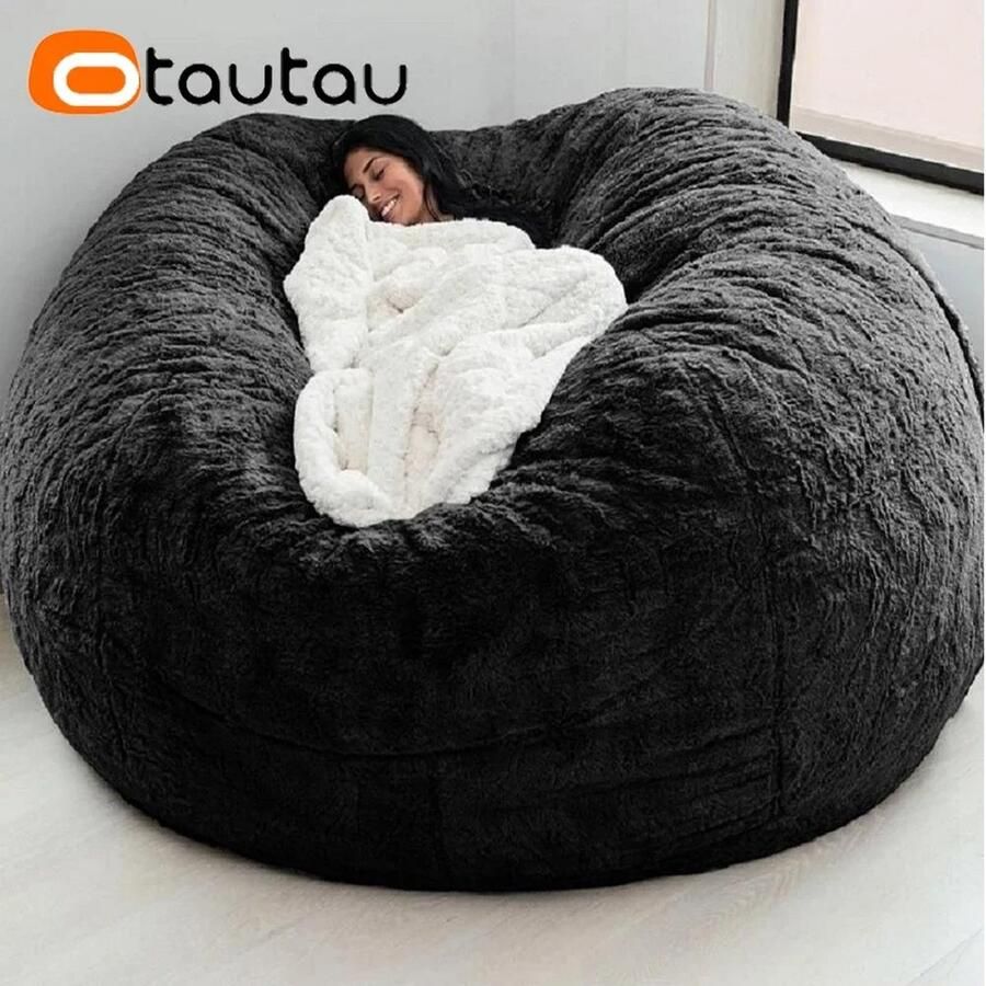Firebay Bean Bag Stoelhoes (Alleen hoes geen vulling) Oversized Ronde Zachte Pluizige PV Fluweel Wasbaar Luie Sofa Dekbedovertrek Woonkamer Slaapkamer Meubelbekleding Zwart