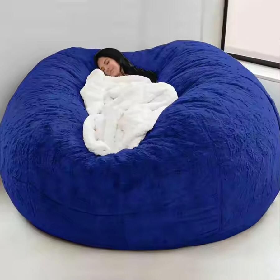 Bean Bag Stoelhoes (Alleen hoes geen vulling) Oversized Ronde Zachte Pluizige PV Fluweel Wasbare Luie Sofa Dekbedovertrek Woonkamer Slaapkamer Meubelbekleding (Zwart)
