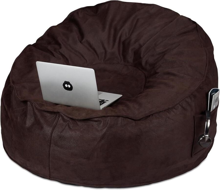 Bean Bag XXL Lounge Chair Foam & Polyester Diameter 110 cm for Adults Dark Brown in Leather Look