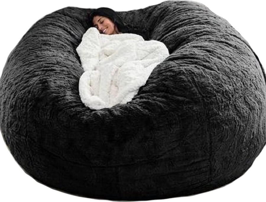 Bean Bag XXL-zitzak wollig behaaglijk zitzak stoelhoes voor volwassenen (zonder vulling) wasbaar 180 x 90 cm zwart