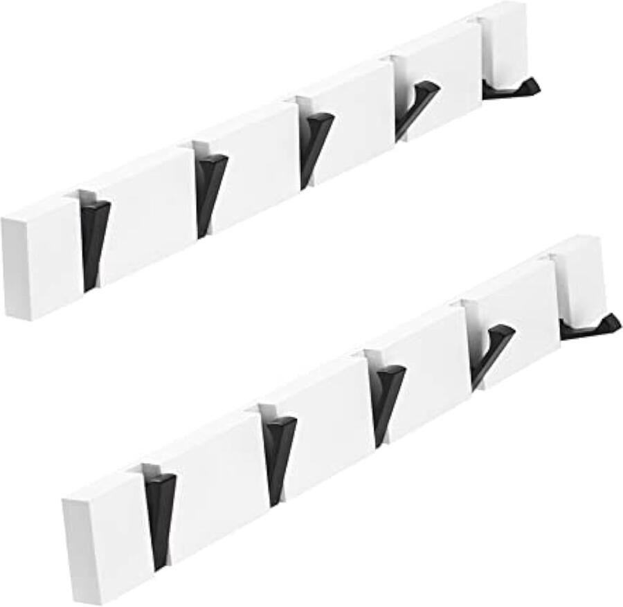 Beboste wandgemonteerde kapstokhaak rack hanger met opvouwbare metalen haken om jassen op te hangen hoeden tassen sleutels en meer (wit 5 haken-2 pakken)