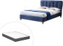 Bed 140 x 190 cm met gecapitonneerd hoofdbord Stof Blauw + matras ELIDE L 163 cm x H 102 cm x D 206.5 cm - Thumbnail 1