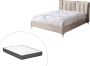 Bed 140 x 190 cm met gewatteerd hoofdbord Stof Beige + matras FUNITI L 164 cm x H 112 cm x D 220.5 cm - Thumbnail 1