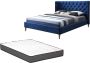 Bed 140 x 190 cm met hoofdbord met capitonnage Velours Koningsblauw + matras ENODI L 168.5 cm x H 120.5 cm x D 210.5 cm - Thumbnail 2