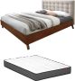 Bed 140 x 190 cm met hoofdbord met capitons Stof Beige + matras FRANCESCO L 146 cm x H 111 cm x D 201 cm - Thumbnail 1