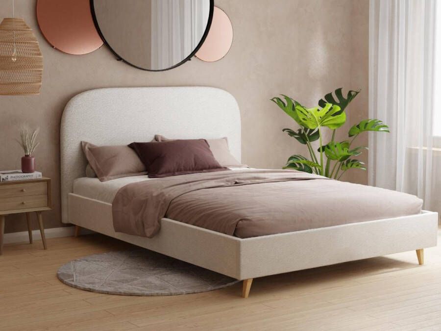 Vente-unique Bed 140 x 190 cm Stof met kruleffect Ecru SANTADI L 152 cm x H 86 cm x D 202 cm