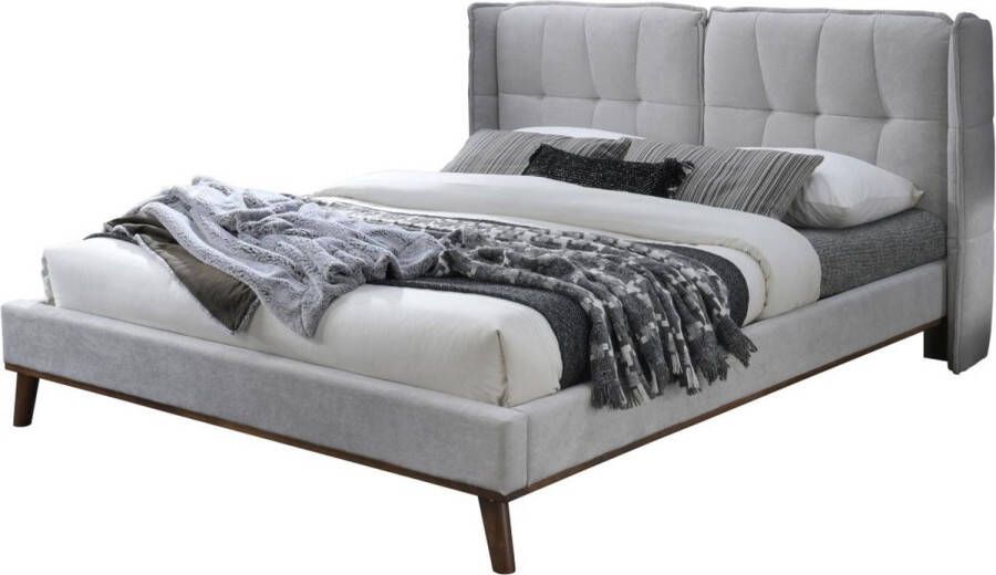 Bed 140 x 200 cm met hoofdbord met capitons Linnen Lichtgrijs KERANO L 159 cm x H 106 cm x D 220.5 cm