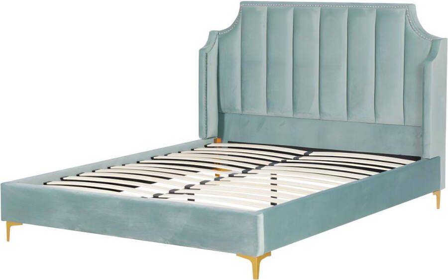 Bed 160 x 200 cm met gebogen hoofdbord Fluweel Watergroen CAMILLA II L 172 cm x H 128 cm x D 215 cm