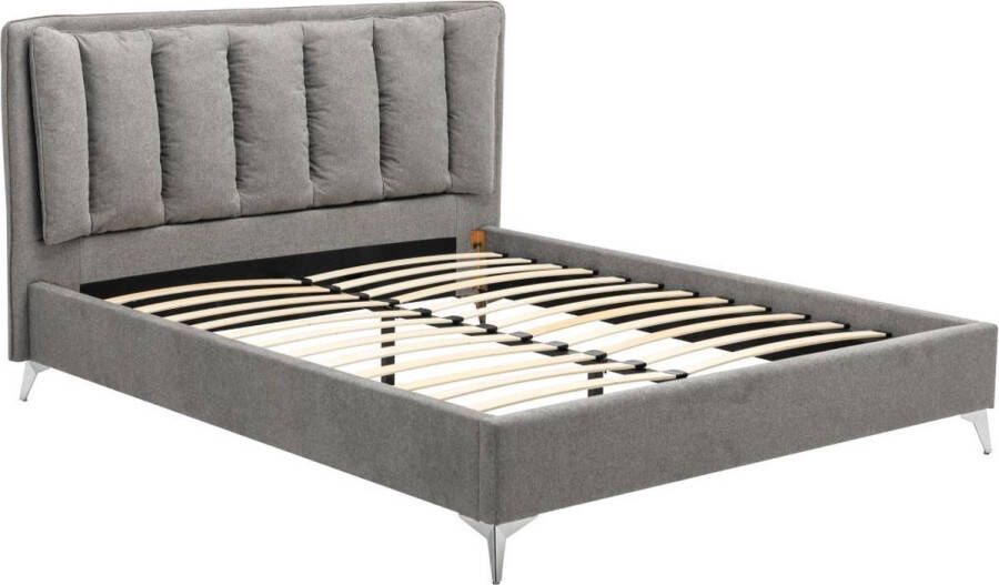 Bed 160 x 200 cm met gewatteerd hoofdbord Stof Grijs FUNITI L 184 cm x H 112 cm x D 231.5 cm - Foto 1