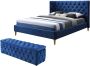 Bed 160 x 200 cm met hoofdbord met capitonnage Velours Koningsblauw + dekenkist ENODI L 188.5 cm x H 120.5 cm x D 220.5 cm - Thumbnail 1