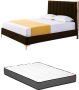 Bed 160 x 200 cm met hoofdbord met verticale stiksels Velours Bruin en goud + matras CLARISSE L 167 cm x H 120 cm x D 213 cm - Thumbnail 1