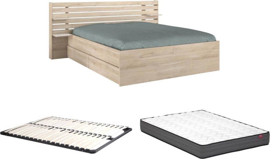 Bed met opbergruimte – 160 x 200 cm – houtlook + bedbodem + matras TENALIA II L 222.8 cm x H 98.2 cm x D 216.8 cm