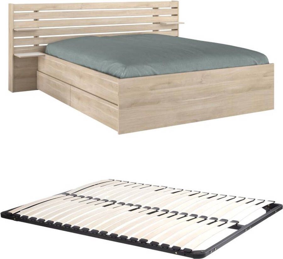 Vente-unique Bed met opbergruimte – 160 x 200 cm – Kleuren: houtlook + bedbodem TENALIA II L 222.8 cm x H 98.2 cm x D 216.8 cm - Foto 3