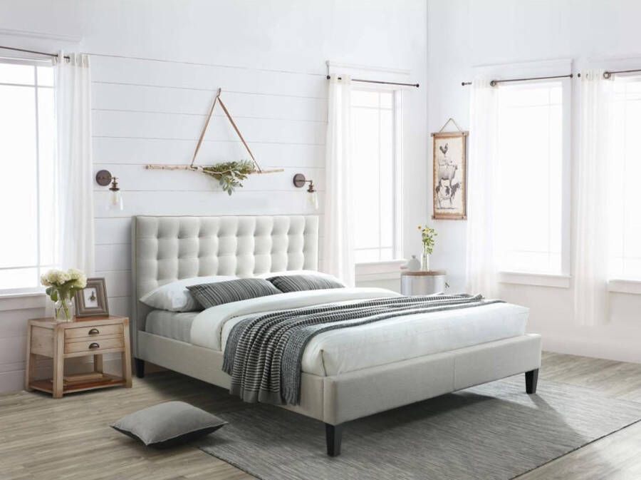 Vente-unique Bed CHIARA gewatteerd hoofdbord Beige 160 x 200 cm L 165 cm x H 116 cm x D 217 cm - Foto 2