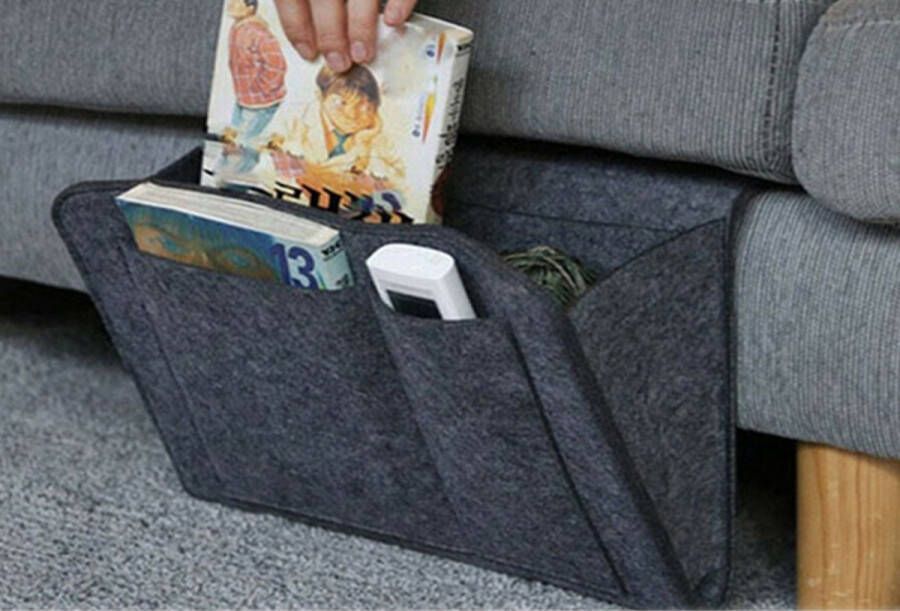 Bed en bank organizer-Nachtkastje Opbergtas Bedopberger Tijdschriftenhouder Opbergzak Bed Opbergzak Bank Opbergzak Magazijn Opberger Tablet Opberger -Vilten Donkergrijs