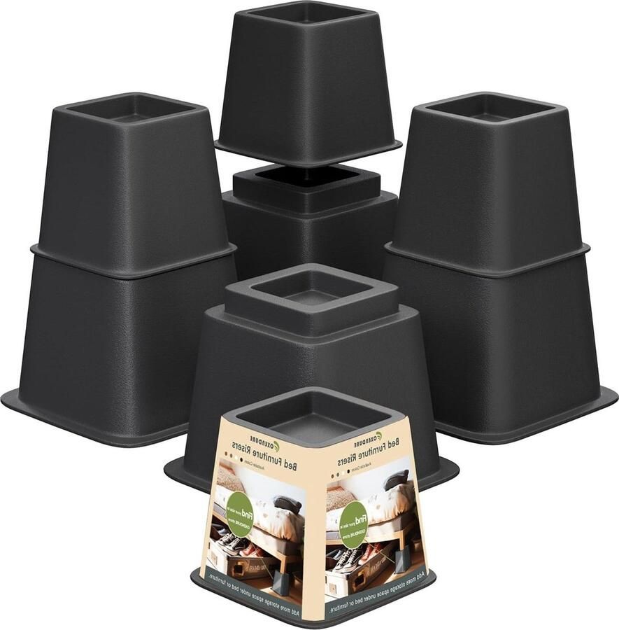 Bed- en meubelverhoger 3-5-8 inch stapelbaar en robuust ondersteunt 250 kg per verhoger set van 8 zwart furniture risers