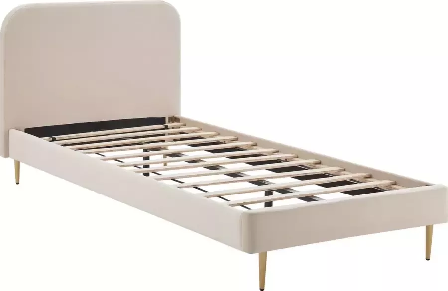 Bed Grace Beige Velours 90x200cm Met lattenbodem Hoogte 91 cm