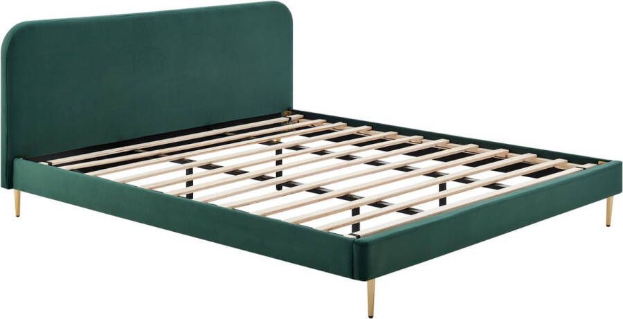 Bed Grace Groen Velours 180x200cm Met lattenbodem Hoogte 91 cm