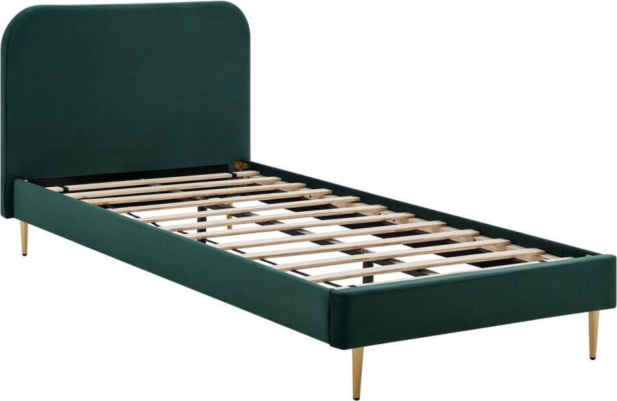 Bed Grace Groen Velours 90x200cm Met lattenbodem Hoogte 91 cm