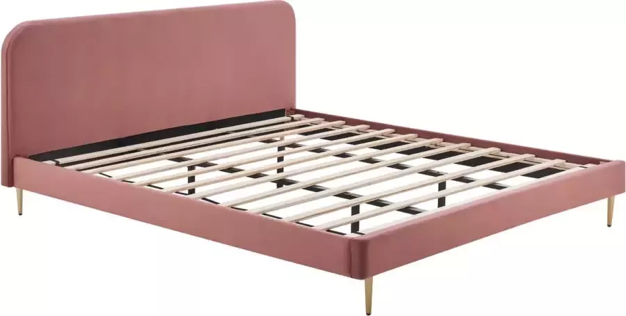 Bed Grace Roze Velours 180x200cm Met lattenbodem Hoogte 91 cm