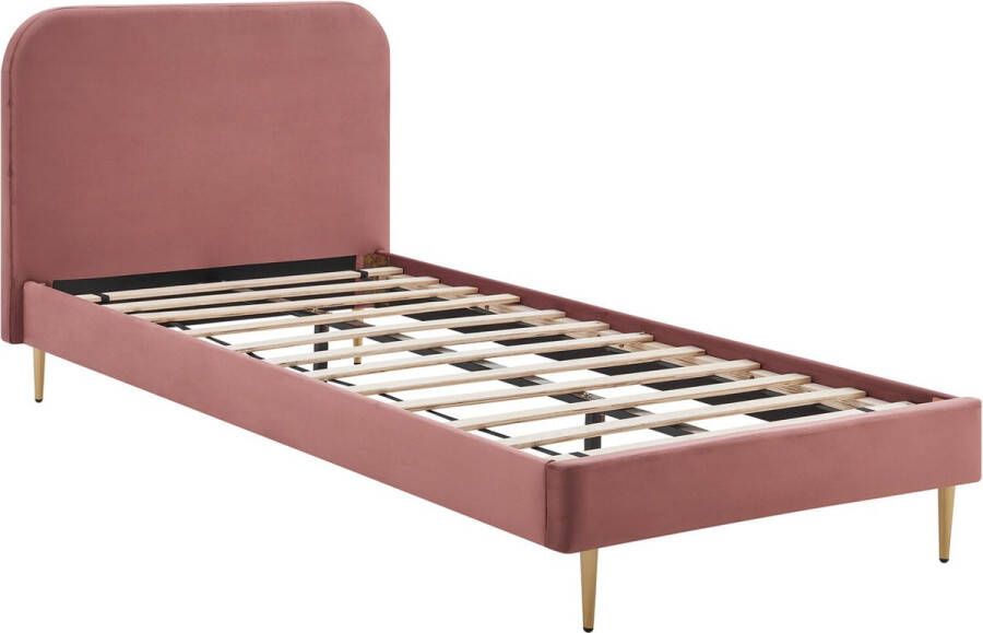 Bed Grace Roze Velours 90x200cm Met lattenbodem Hoogte 91 cm