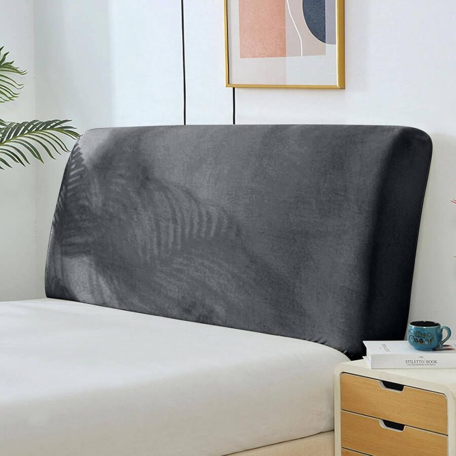 Bed Headboard Covers Bed Headboard Cover Soft Stretch Velvet Fabric Dustproof Protective Cover for Padded Bedroom Headboard (120-140 cm Dark Grey)