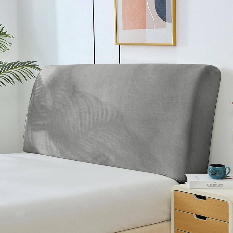 Bed Headboard Covers Bed Headboard Cover Soft Stretch Velvet Fabric Dustproof Protective Cover for Padded Bedroom Headboard (150-170 cm Light Grey)