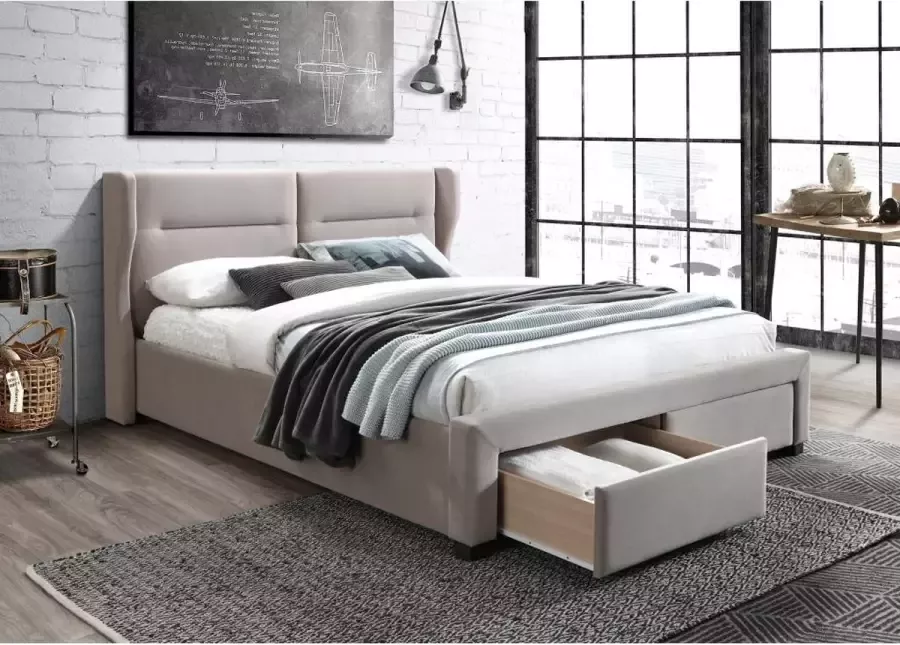 Bed hoofdbord met zijkanten Met lades 160x200cm Beige stof ALESSANDRO L 216 cm x H 106 cm x D 178 cm