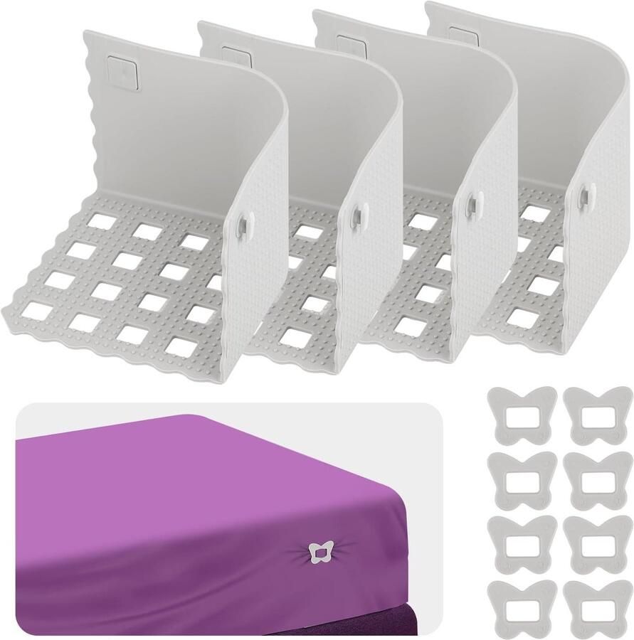 Bed Laken Houder met Slot Set van 4 Siliconen Laken Hoek Houders voor Zijslapers en Rusteloze Partners (Grijs)