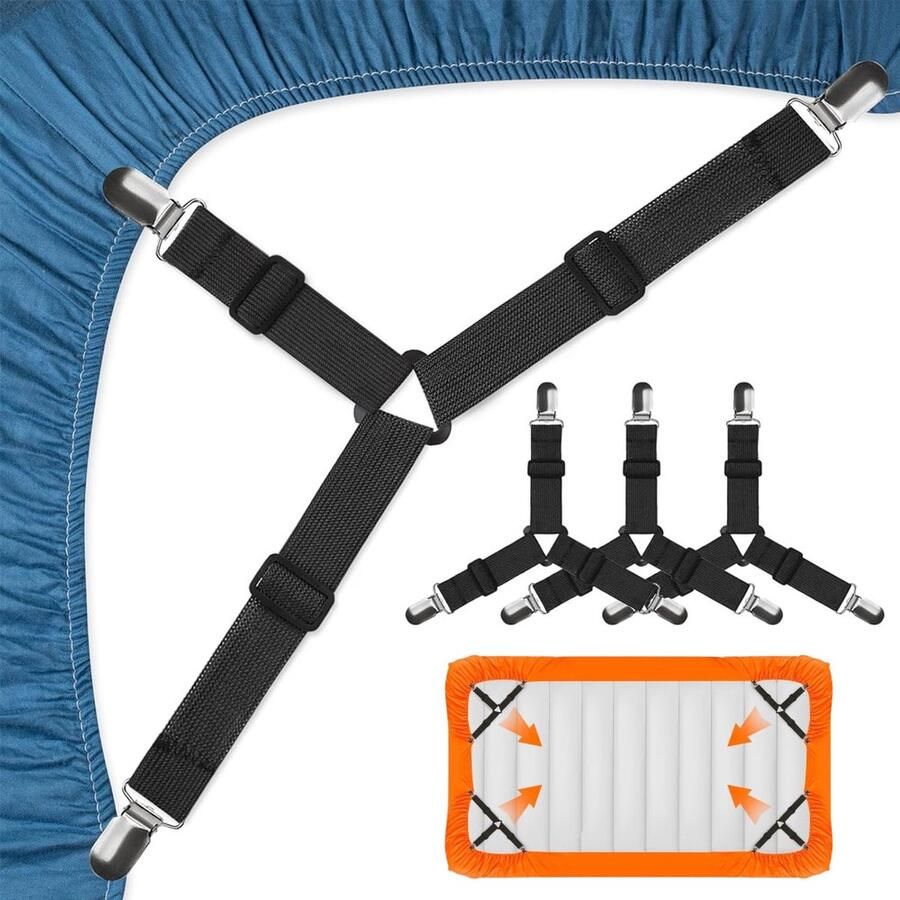 Bed Laken Spanners 4 Stuks Dekbed Laken Aanspanner Clips Dekbed Klemmen Overtrekspanners Lakenklemmen Verstelbaar Laken Bretels Hoeslaken Klemmen Bedlaken Clips Zeg Vaarwel Tegen Rommelige Lakens Zal Niet Verschuiven Zwart
