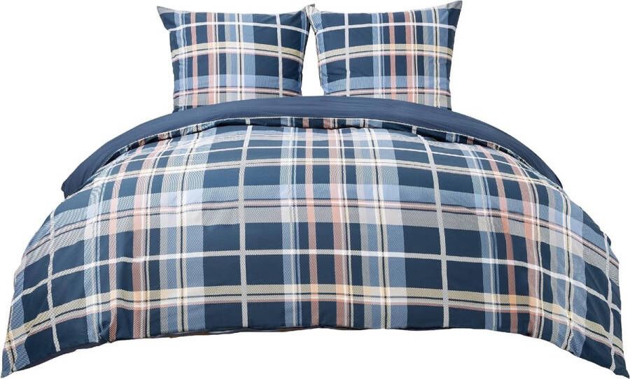 Bed Linen 155 x 220 cm Cotton Duvet Cover Bedding Sets 155 x 220 cm 3-Piece with 2 Pillowcases 80 x 80 cm Oeko-Tex Cotton Bed Linen with Zip Blue Checked Pattern